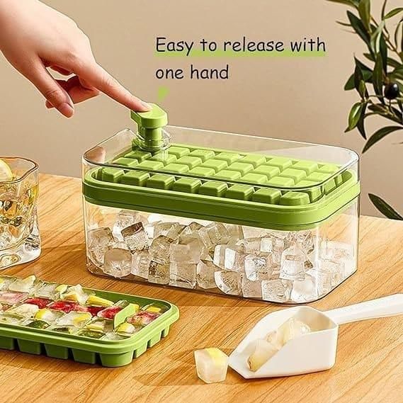 Silicone 2 Layer Ice Cube Trays With Storage Box & Ice Scoop